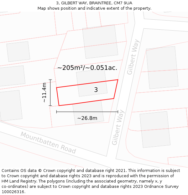 3, GILBERT WAY, BRAINTREE, CM7 9UA: Plot and title map