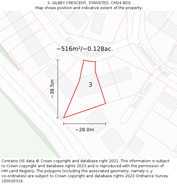 3, GILBEY CRESCENT, STANSTED, CM24 8DS: Plot and title map