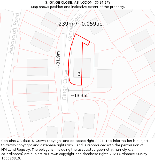 3, GINGE CLOSE, ABINGDON, OX14 2PY: Plot and title map