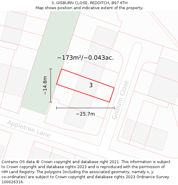 3, GISBURN CLOSE, REDDITCH, B97 6TH: Plot and title map