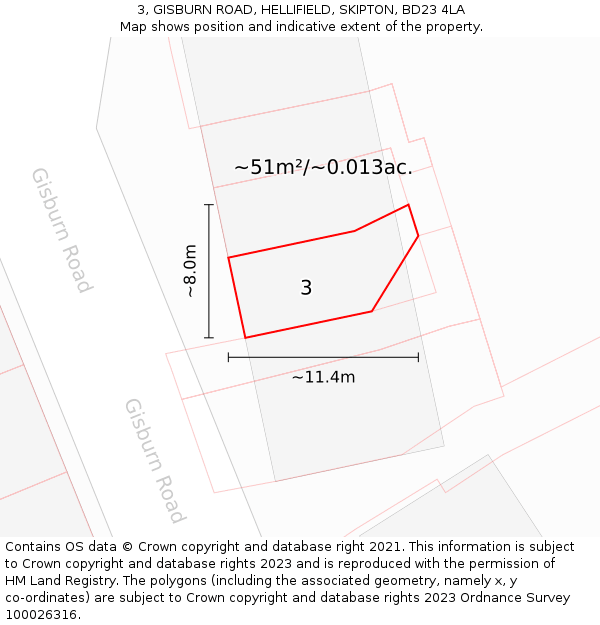 3, GISBURN ROAD, HELLIFIELD, SKIPTON, BD23 4LA: Plot and title map