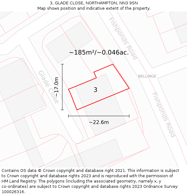 3, GLADE CLOSE, NORTHAMPTON, NN3 9SN: Plot and title map