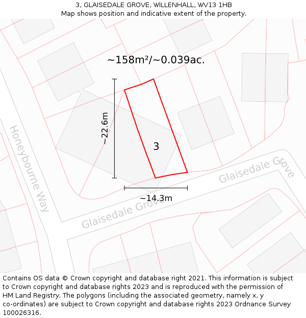 3, GLAISEDALE GROVE, WILLENHALL, WV13 1HB: Plot and title map