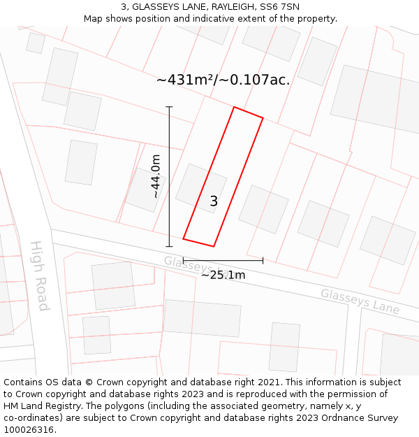 3, GLASSEYS LANE, RAYLEIGH, SS6 7SN: Plot and title map