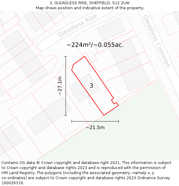 3, GLEADLESS RISE, SHEFFIELD, S12 2UW: Plot and title map