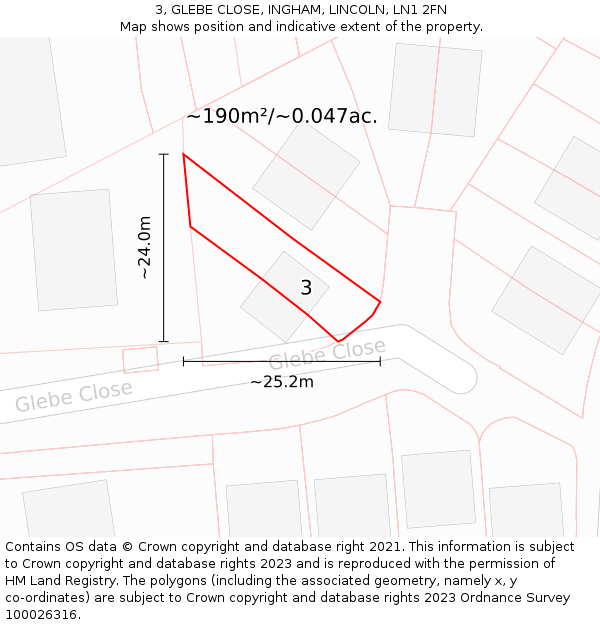 3, GLEBE CLOSE, INGHAM, LINCOLN, LN1 2FN: Plot and title map