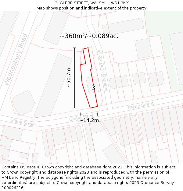 3, GLEBE STREET, WALSALL, WS1 3NX: Plot and title map