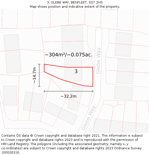 3, GLEBE WAY, BENFLEET, SS7 2HS: Plot and title map