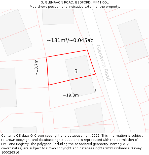 3, GLENAVON ROAD, BEDFORD, MK41 0QL: Plot and title map