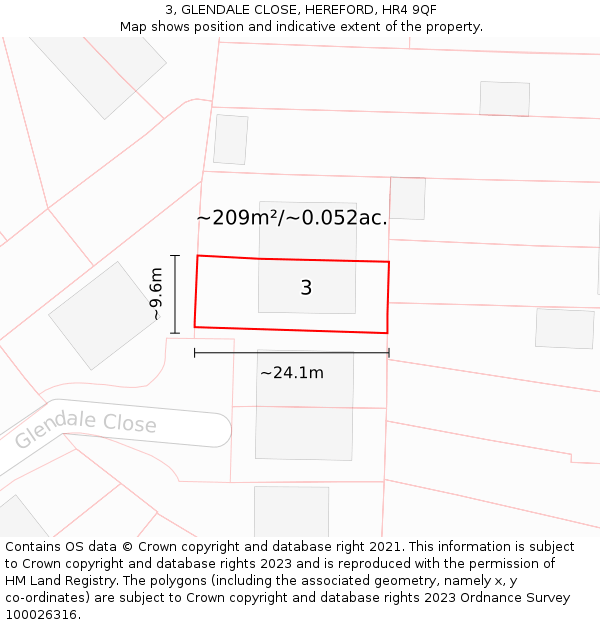 3, GLENDALE CLOSE, HEREFORD, HR4 9QF: Plot and title map