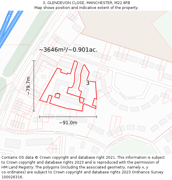 3, GLENDEVON CLOSE, MANCHESTER, M22 8FB: Plot and title map