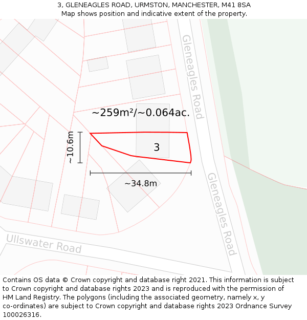 3, GLENEAGLES ROAD, URMSTON, MANCHESTER, M41 8SA: Plot and title map