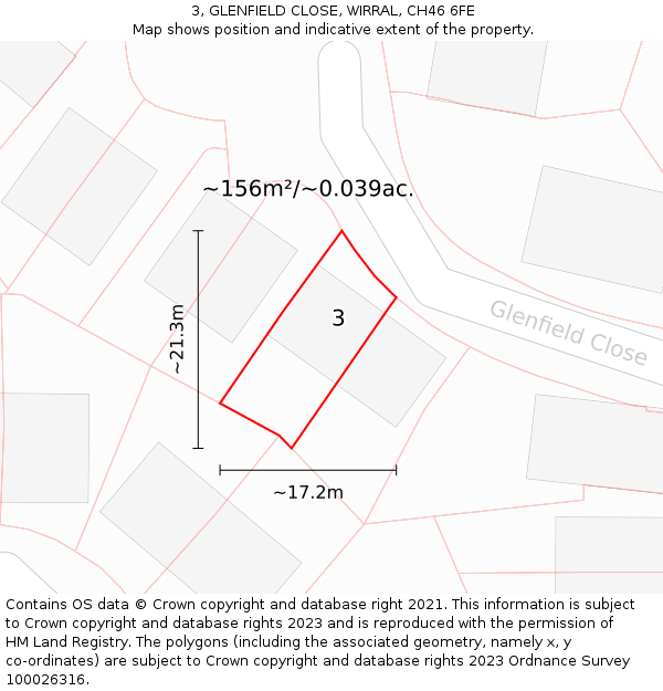 3, GLENFIELD CLOSE, WIRRAL, CH46 6FE: Plot and title map