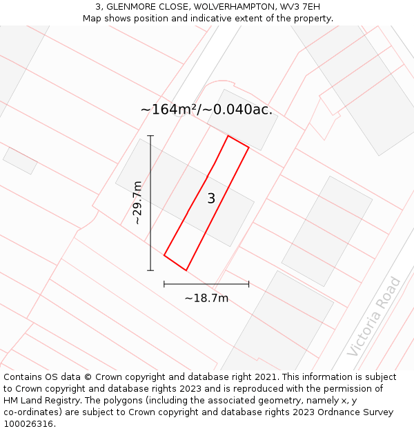 3, GLENMORE CLOSE, WOLVERHAMPTON, WV3 7EH: Plot and title map