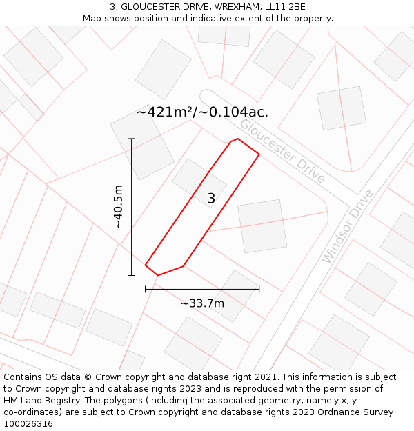3, GLOUCESTER DRIVE, WREXHAM, LL11 2BE: Plot and title map