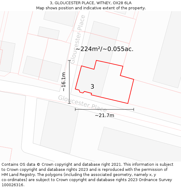 3, GLOUCESTER PLACE, WITNEY, OX28 6LA: Plot and title map