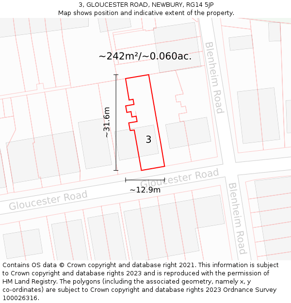 3, GLOUCESTER ROAD, NEWBURY, RG14 5JP: Plot and title map