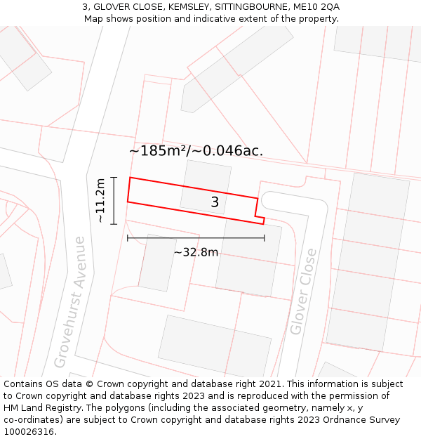 3, GLOVER CLOSE, KEMSLEY, SITTINGBOURNE, ME10 2QA: Plot and title map