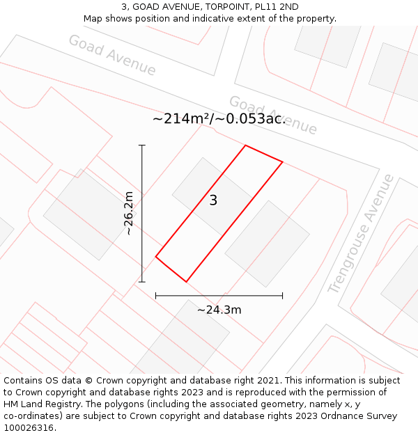 3, GOAD AVENUE, TORPOINT, PL11 2ND: Plot and title map