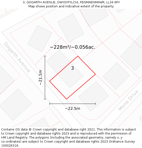 3, GOGARTH AVENUE, DWYGYFYLCHI, PENMAENMAWR, LL34 6PY: Plot and title map