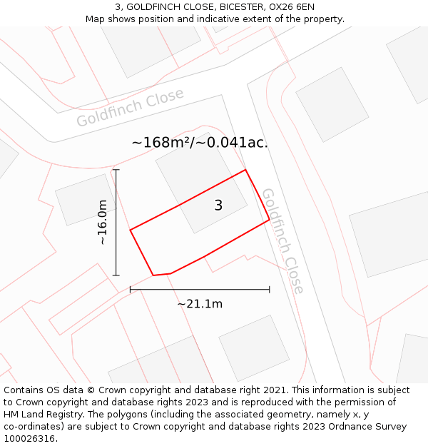3, GOLDFINCH CLOSE, BICESTER, OX26 6EN: Plot and title map