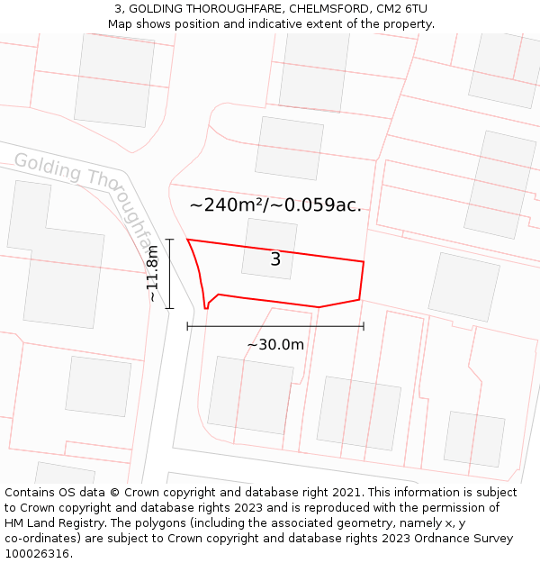 3, GOLDING THOROUGHFARE, CHELMSFORD, CM2 6TU: Plot and title map