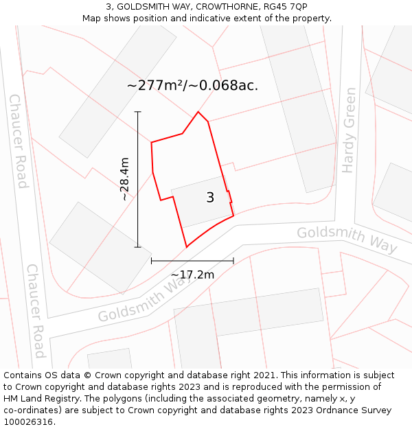 3, GOLDSMITH WAY, CROWTHORNE, RG45 7QP: Plot and title map