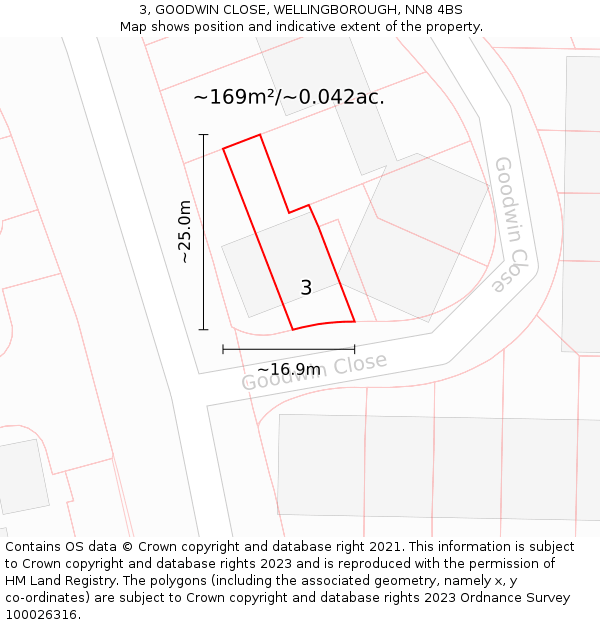 3, GOODWIN CLOSE, WELLINGBOROUGH, NN8 4BS: Plot and title map