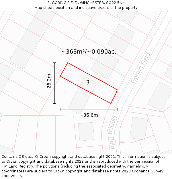 3, GORING FIELD, WINCHESTER, SO22 5NH: Plot and title map