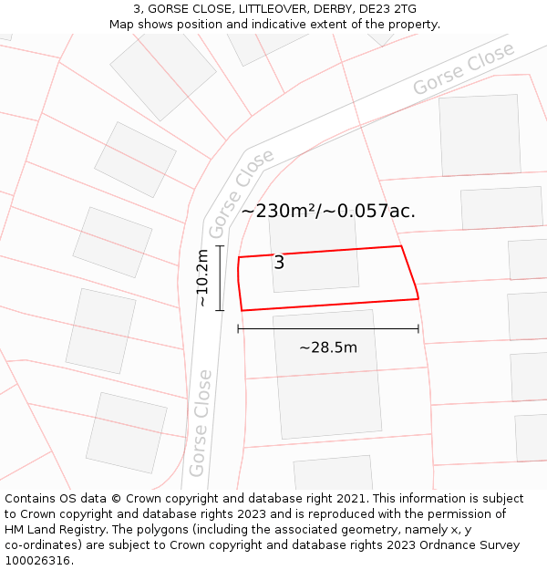 3, GORSE CLOSE, LITTLEOVER, DERBY, DE23 2TG: Plot and title map