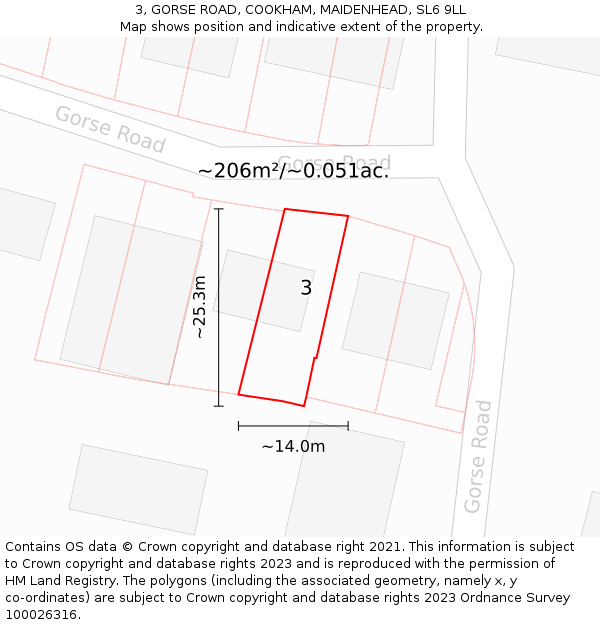 3, GORSE ROAD, COOKHAM, MAIDENHEAD, SL6 9LL: Plot and title map