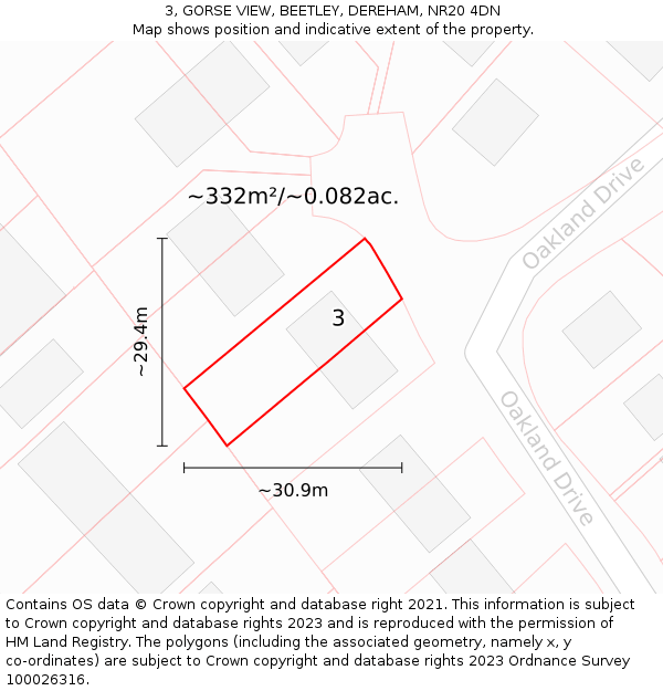 3, GORSE VIEW, BEETLEY, DEREHAM, NR20 4DN: Plot and title map