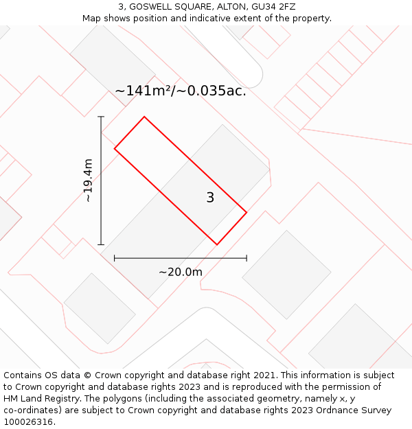 3, GOSWELL SQUARE, ALTON, GU34 2FZ: Plot and title map