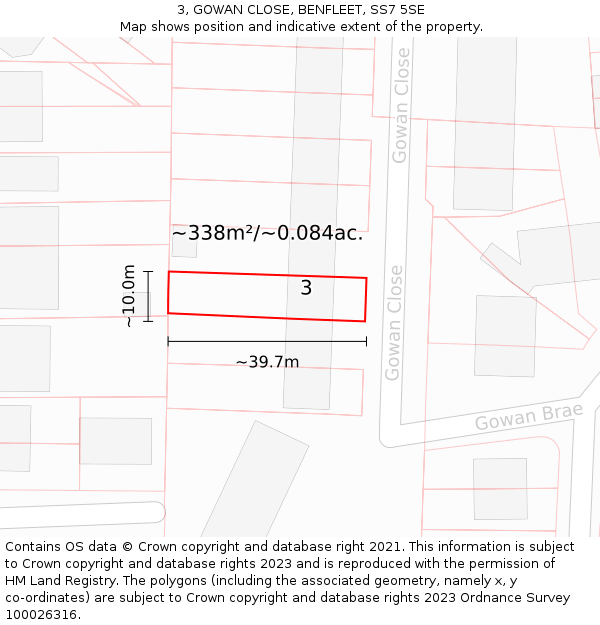 3, GOWAN CLOSE, BENFLEET, SS7 5SE: Plot and title map