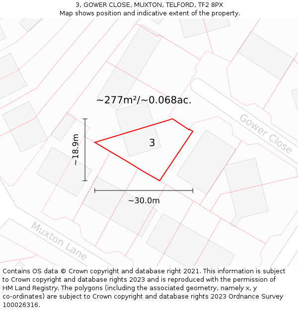 3, GOWER CLOSE, MUXTON, TELFORD, TF2 8PX: Plot and title map