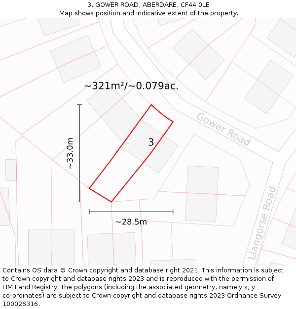 3, GOWER ROAD, ABERDARE, CF44 0LE: Plot and title map