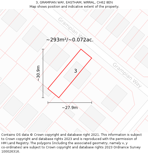 3, GRAMPIAN WAY, EASTHAM, WIRRAL, CH62 8EN: Plot and title map