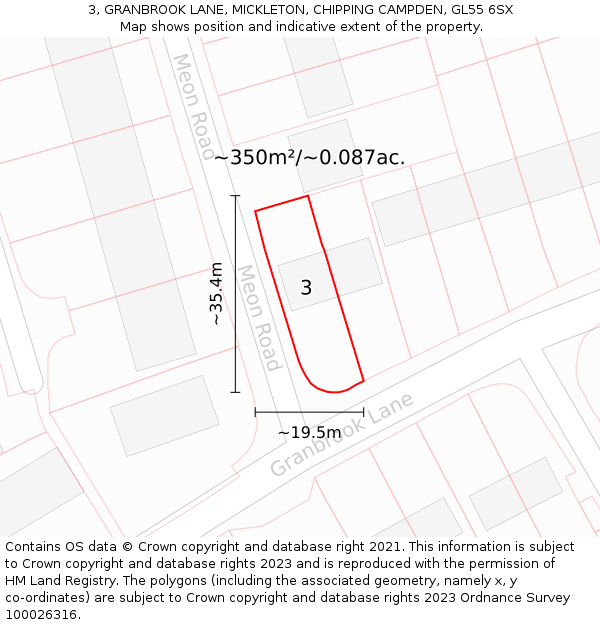 3, GRANBROOK LANE, MICKLETON, CHIPPING CAMPDEN, GL55 6SX: Plot and title map