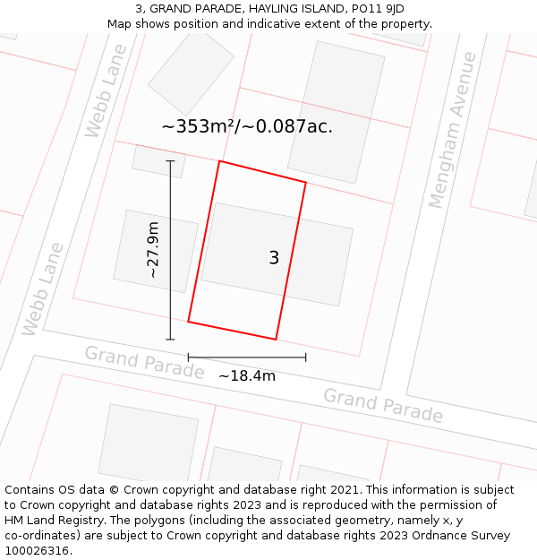 3, GRAND PARADE, HAYLING ISLAND, PO11 9JD: Plot and title map