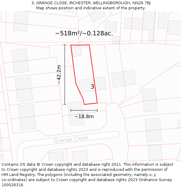 3, GRANGE CLOSE, IRCHESTER, WELLINGBOROUGH, NN29 7BJ: Plot and title map