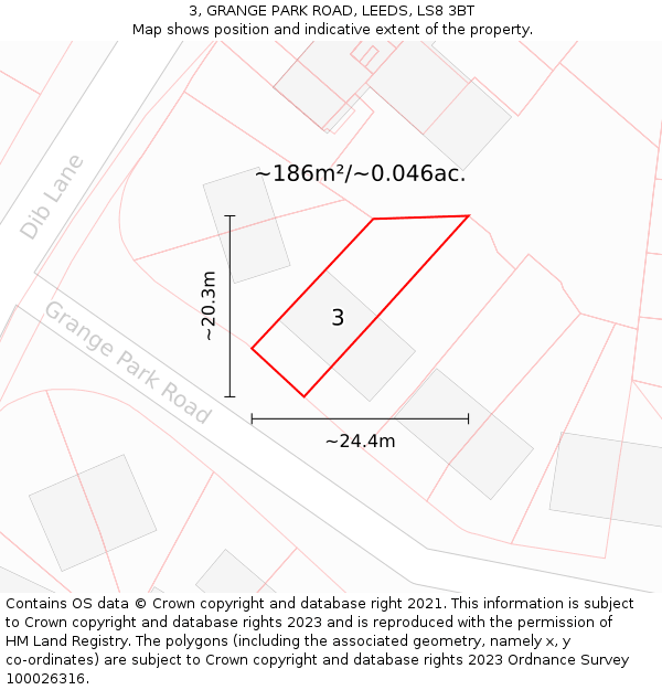 3, GRANGE PARK ROAD, LEEDS, LS8 3BT: Plot and title map