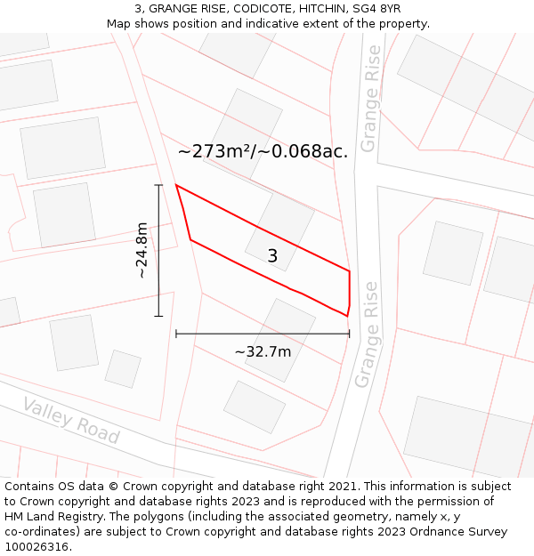 3, GRANGE RISE, CODICOTE, HITCHIN, SG4 8YR: Plot and title map