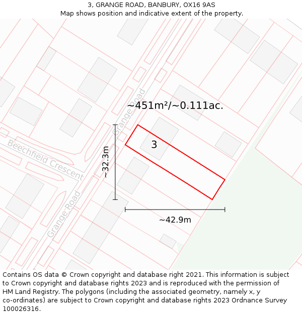 3, GRANGE ROAD, BANBURY, OX16 9AS: Plot and title map