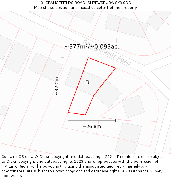 3, GRANGEFIELDS ROAD, SHREWSBURY, SY3 9DD: Plot and title map