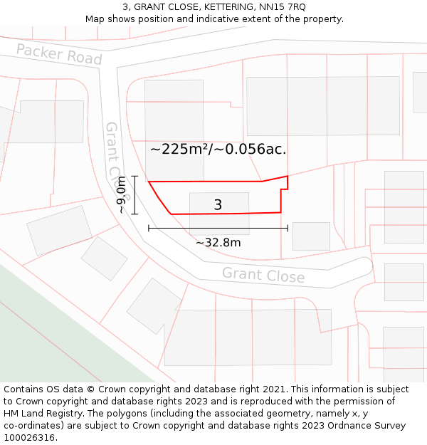 3, GRANT CLOSE, KETTERING, NN15 7RQ: Plot and title map