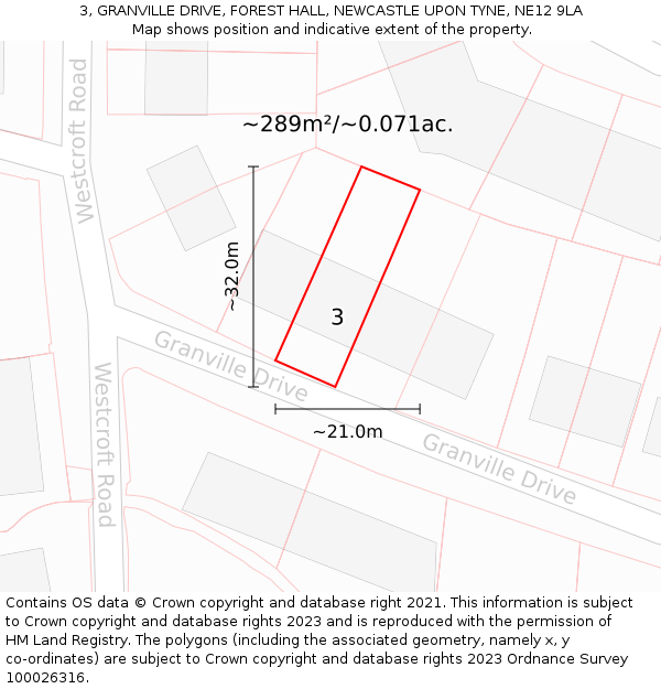 3, GRANVILLE DRIVE, FOREST HALL, NEWCASTLE UPON TYNE, NE12 9LA: Plot and title map