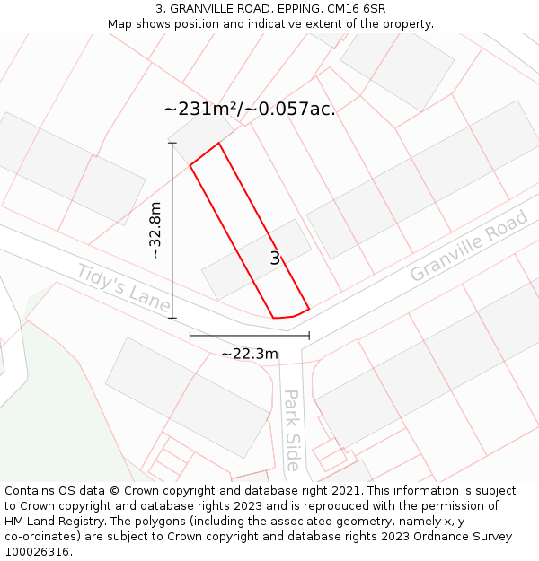 3, GRANVILLE ROAD, EPPING, CM16 6SR: Plot and title map