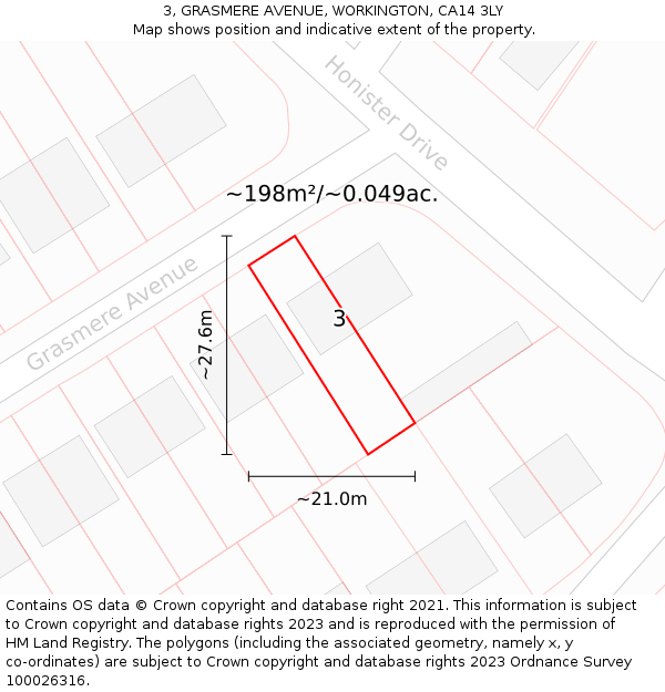 3, GRASMERE AVENUE, WORKINGTON, CA14 3LY: Plot and title map