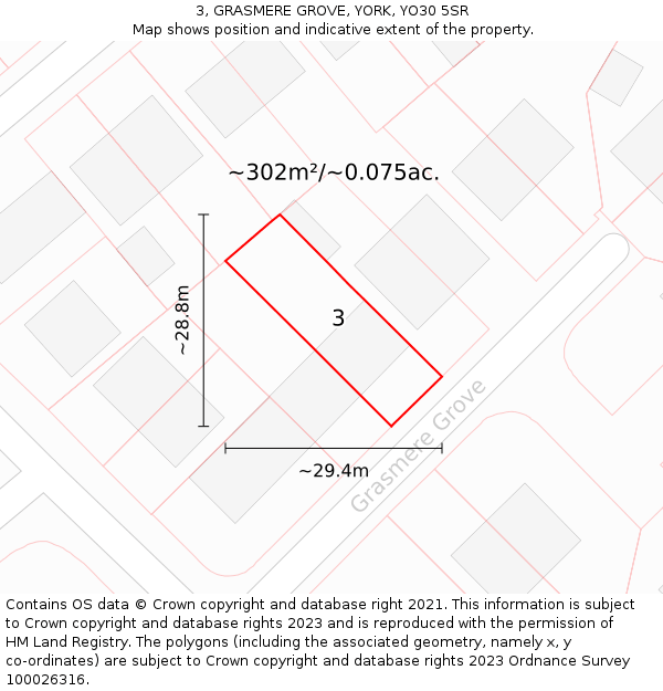 3, GRASMERE GROVE, YORK, YO30 5SR: Plot and title map