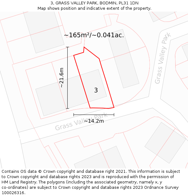 3, GRASS VALLEY PARK, BODMIN, PL31 1DN: Plot and title map